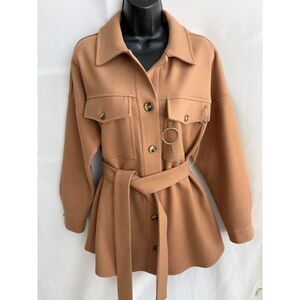 Phardi European Coat Camel Brown Belted Size EU 40 US sz M/L Classy Old Money